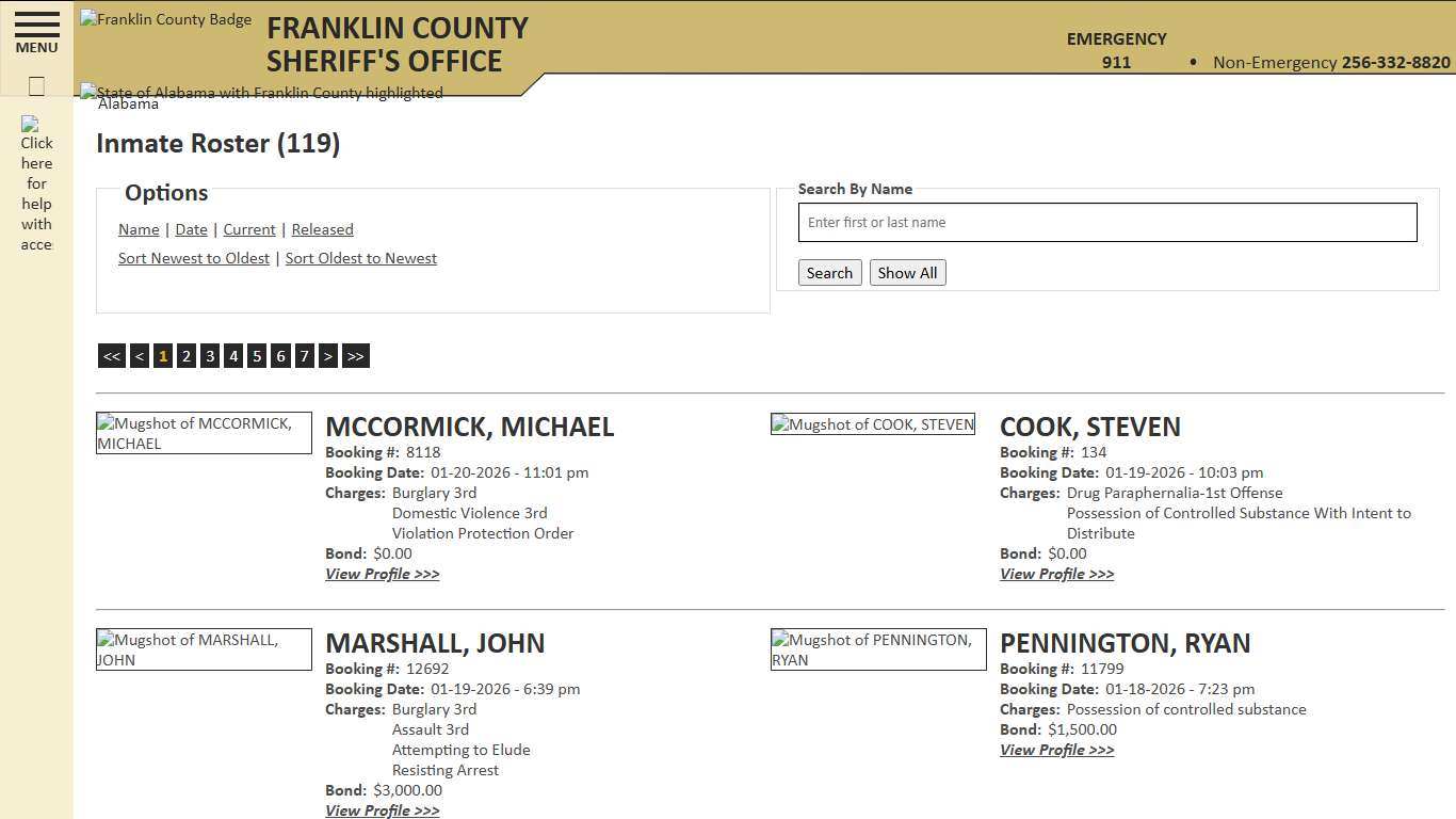 Inmate Roster - Current Inmates Booking Date Descending - Franklin County AL Sheriff's Office